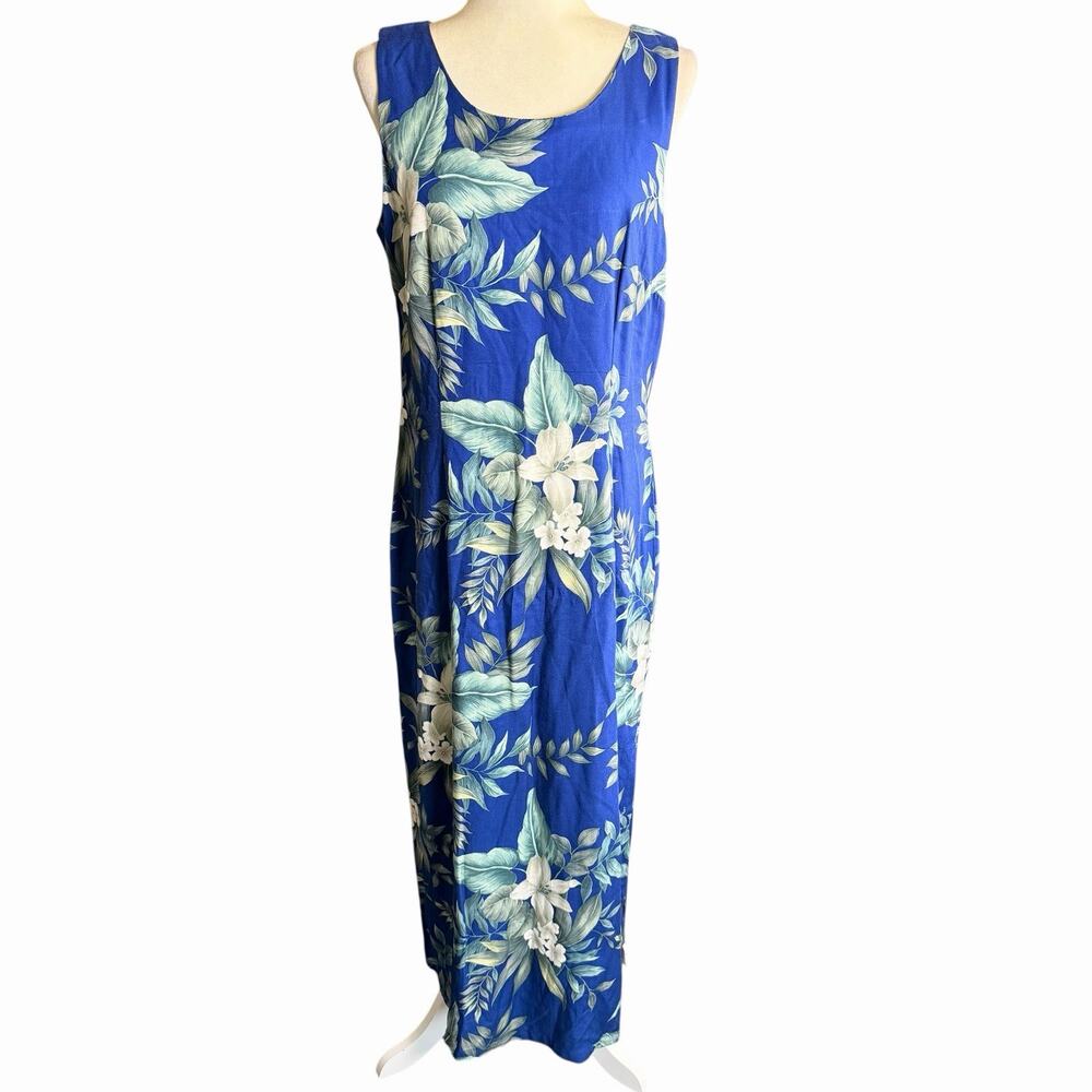 Vtg Hawaiian Maxi Floral Dress Ho Aloha L Resortwear Vacation Coastal Beach
